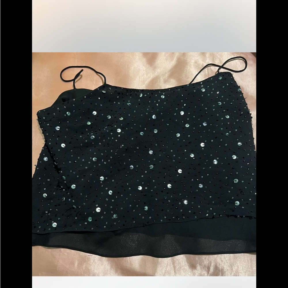 Ann Taylor Black Sequin Camisole with Spaghetti Straps